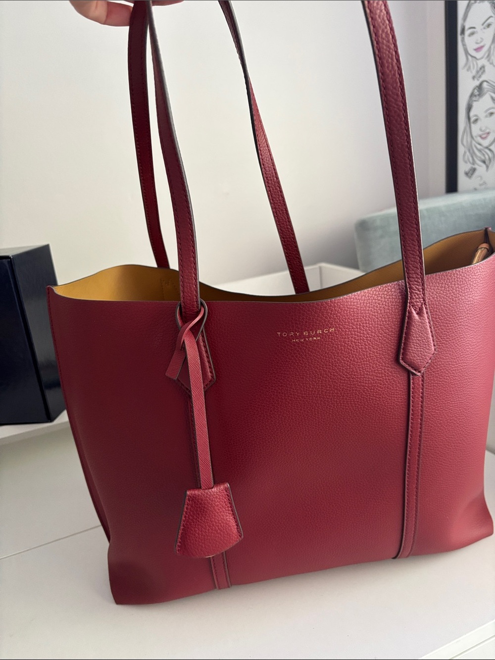 Tory Burch Perry triple compartment Leather Tote with Contrast Interior